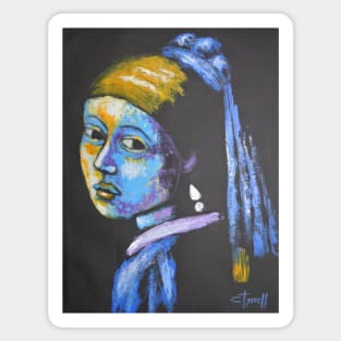 Girl With A Pearl Earring And Yellow Scarf - Portrait Sticker